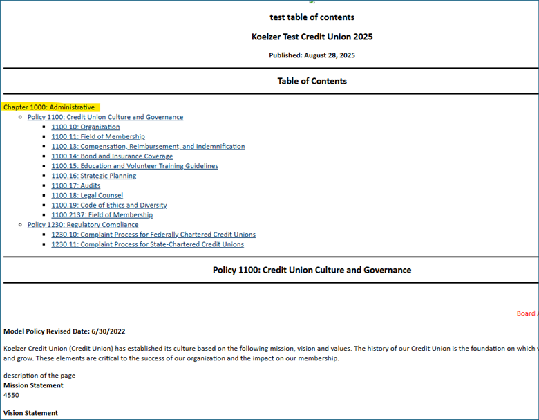 Table of Contents Example 2
